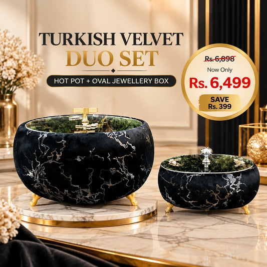 Turkish Velvet Hotpot & Oval Jewellery Box Combo