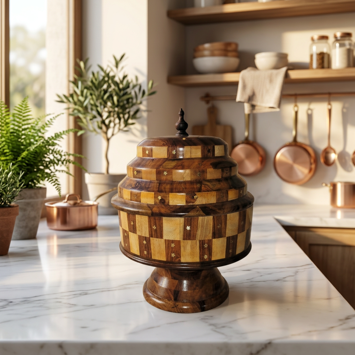 Handcrafted Sheesham Wood Hotpot with Stainless Steel Inner Bowl | Tukri Hotpot