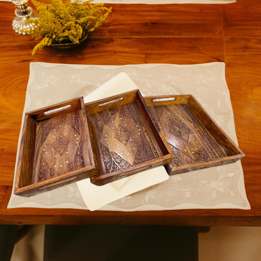 Sheesham Wood Serving Tray Set | Wooden Tea & Coffee Trays