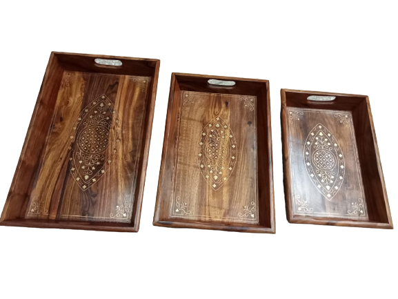 Premium wooden serving trays with brass inlay work