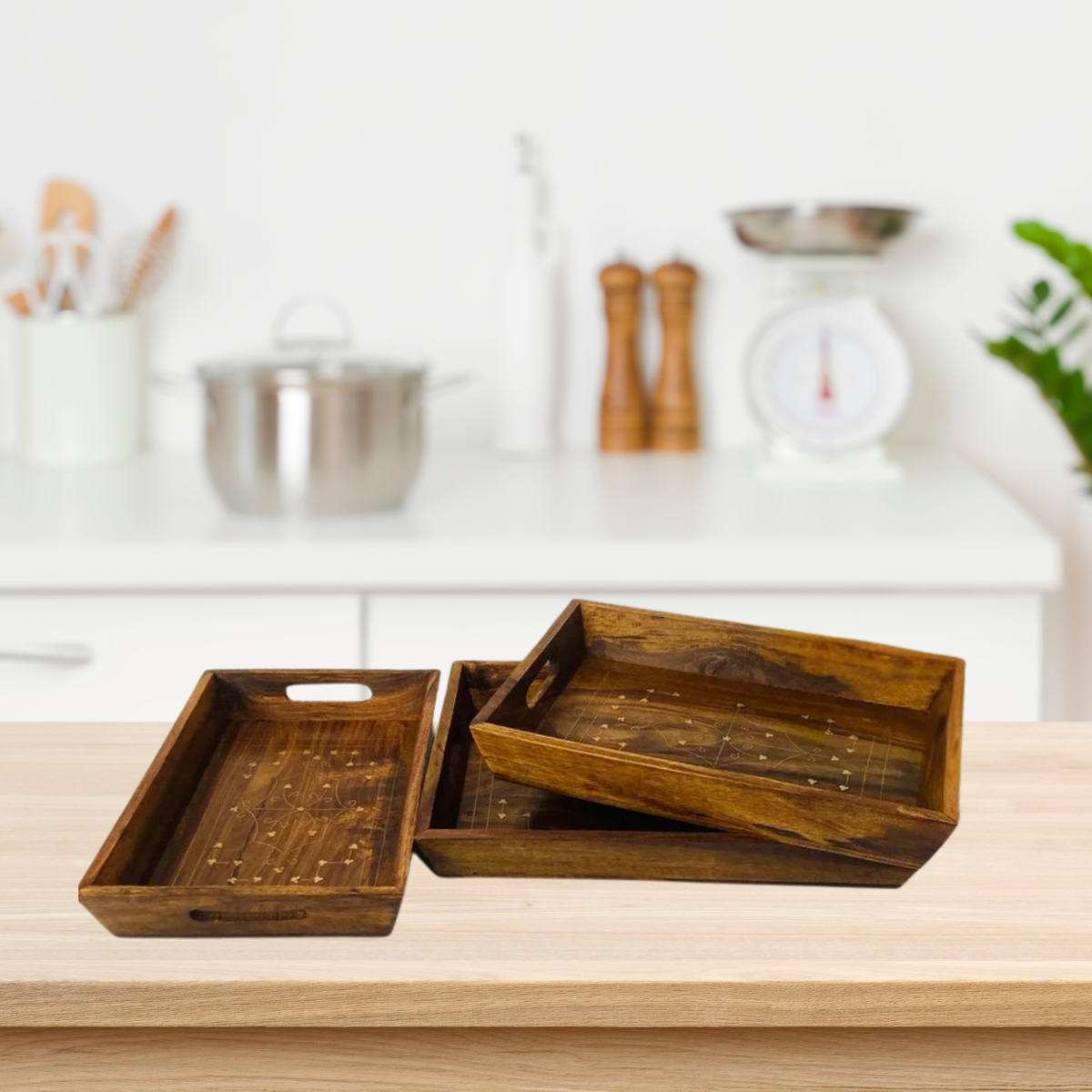 Sheesham Wood Serving Tray Set | Wooden Tea & Coffee Trays
