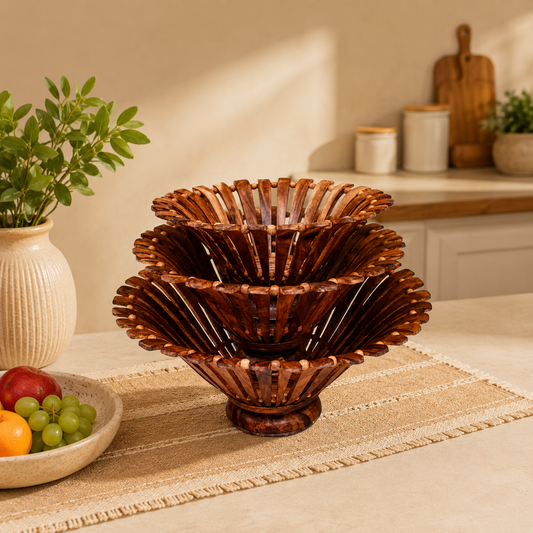 Wooden Fruit Baskets Set of 3 -  Sheesham Wood Fruit Bowls