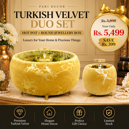 Turkish Velvet Hotpot & Round Jewellery Box Set