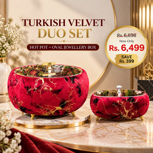 Turkish Velvet Hotpot & Oval Jewellery Box Combo