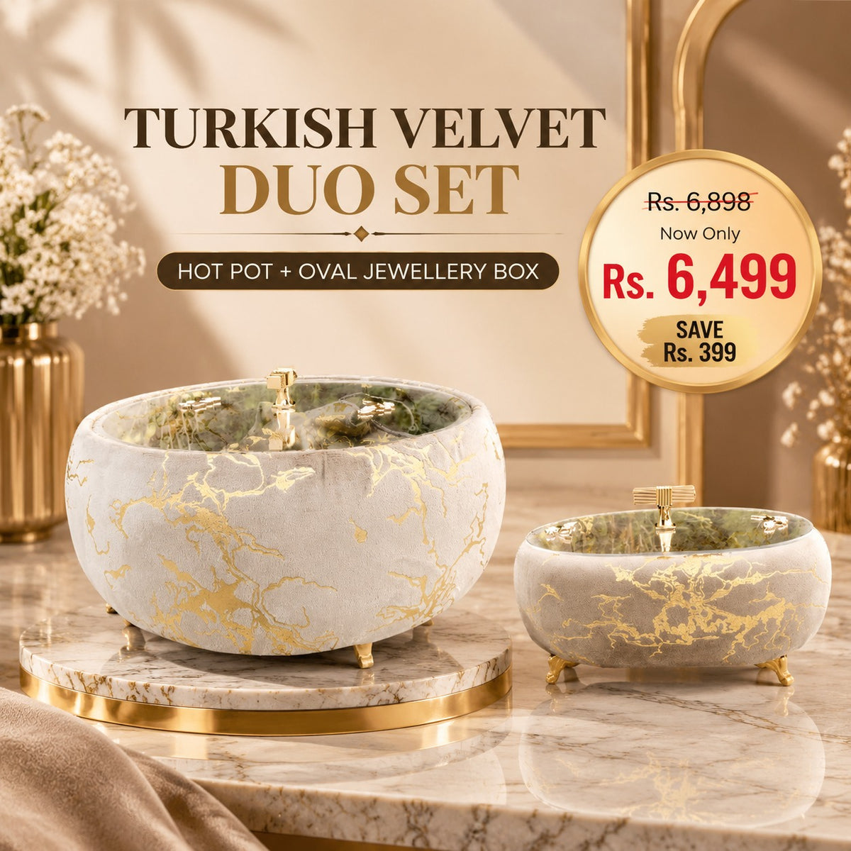 Turkish Velvet Hotpot & Oval Jewellery Box Combo